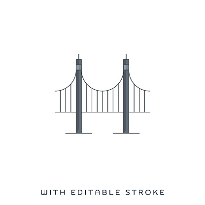 Bridge construction concept graphic design can be used as icon representations. The vector illustration is line style, pixel perfect, suitable for web and print with editable linear strokes.