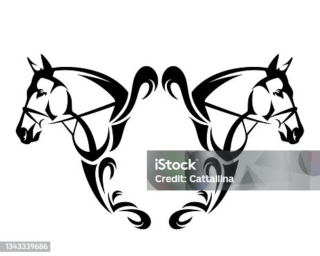 istock bridled horse heads and heraldic coat of arms template black and white vector design 1343339686