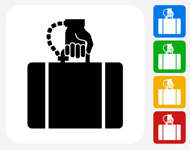 Briefcase and Handcuffs Icon Flat Graphic Design Briefcase and Handcuffs Icon. This 100% royalty free vector illustration features the main icon pictured in black inside a white square. The alternative color options in blue, green, yellow and red are on the right of the icon and are arranged in a vertical column. top secret stock illustrations