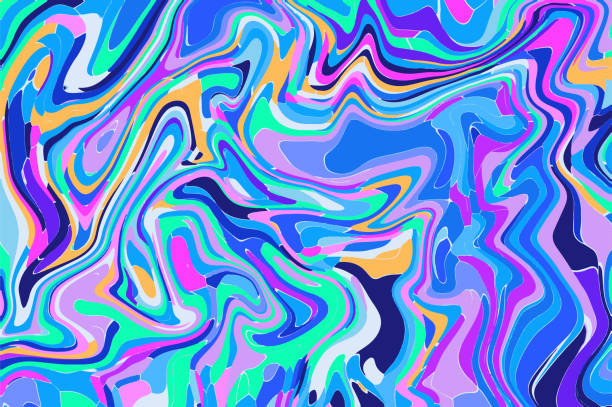 Bright blue digital marbling. Abstract marbled backdrop. Liquid paint abstraction. vector art illustration