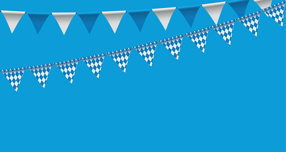 Bright buntings garlands with rhombus pattern, bunting festoon, background, Decorated in traditional colors of Bavaria