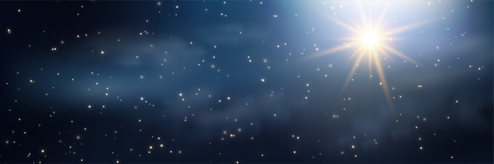 A bright christmas Star above the Clouds. The star shines over the manger of christmas of Jesus Christ. Eps10