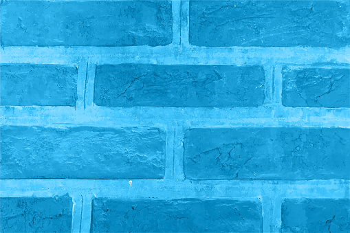 Bright empty blank vibrant Turquoise blue colored brick pattern wall texture grunge vector backgrounds with light shade masonry joints