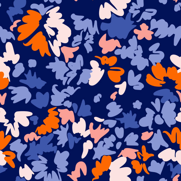 Bright floral seamless pattern. Abstract stylized blooming daisy flowers, leaf and petals. Simple geometric shapes as brush strokes. Sketch flat drawing. Flowers all over print. Bright floral seamless pattern. Abstract stylized blooming daisy flowers, leaf and petals. Simple geometric shapes as brush strokes. Sketch flat drawing. Flowers all over print. paint illustrations stock illustrations
