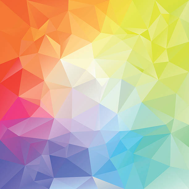 bright full spectrum polygon background vector abstract irregular polygon background with a triangular pattern in full spectrum colors with bright reflection in the middle tessellation stock illustrations