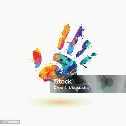 istock Bright Hand of paint stains. Rainbow splash 502560816