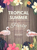 istock Bright hawaiian design with tropical plants and hibiscus flowers 576722872