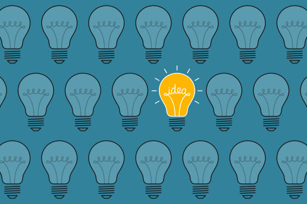Bright idea-bulb Bright idea-bulb is among ordinary light bulbs. Creativity concept brainstorming stock illustrations