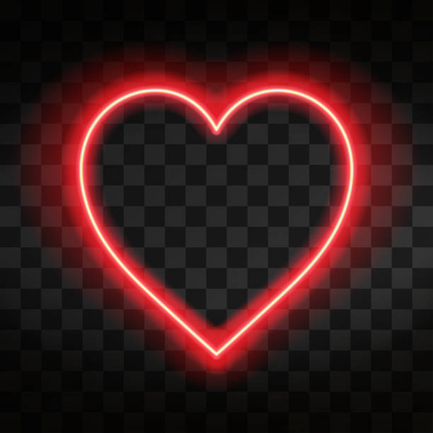 ilustrações, clipart, desenhos animados e ícones de coração de néon brilhante. sinal de coração no fundo transparente escuro. efeito de brilho de néon - fluorescente