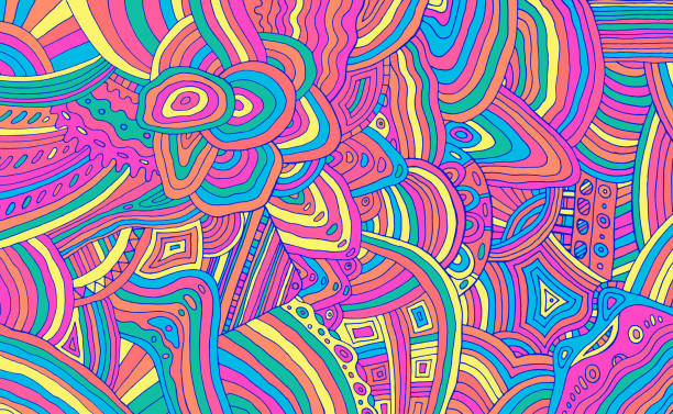 Bright neon trippy doodle stripe pattern. Colorful rainbow abstract detalized ornament. Psychedelic texture. Vector illustration. Bright neon trippy doodle stripe pattern. Colorful rainbow abstract detalized ornament. Psychedelic texture. Vector illustration. psychedelic stock illustrations