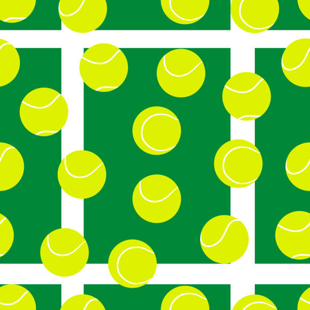çim kortta tenis topları ile parlak sorunsuz desen. vektör elemanları - wimbledon tennis stock illustrations