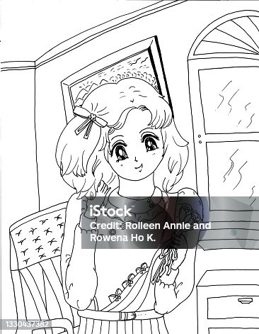 istock Bright Short Haired Young Girl Anime Manga Style Children's Coloring Page Illustration 2021 1330437382