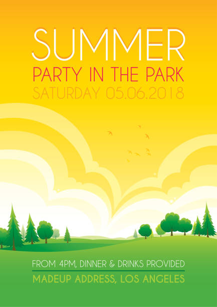 Bright summer park background Bright summer party in the park vector background design highland park stock illustrations