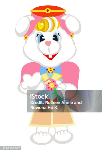 istock Bright Sweet White Cartoon Girl Bunny Rabbit Porter with Hat Face Portrait Illustration 2022 1363188367