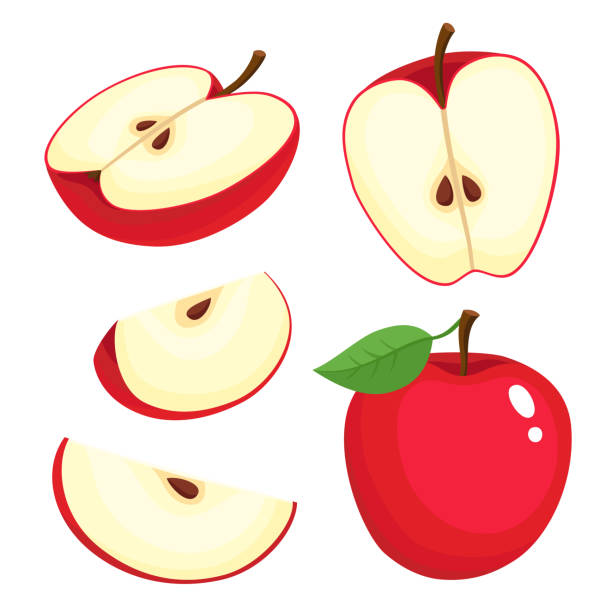 illustrations, cliparts, dessins animés et icônes de ensemble lumineux de vecteur de pomme juteuse colorée. - pomme
