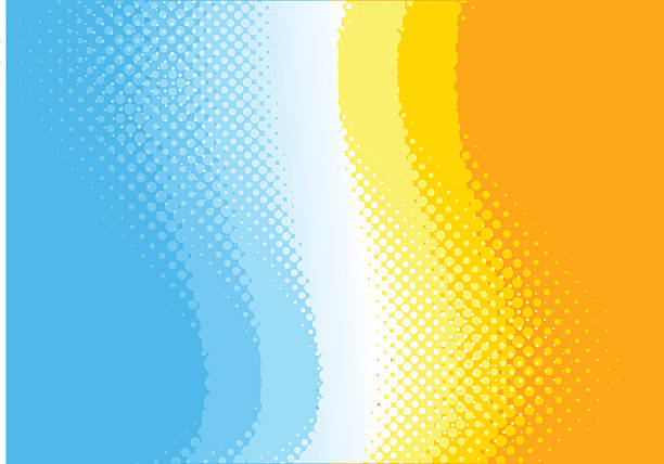 Bright yellows, blues, and white vibe background Halftone pattern in summer colors. beach patterns stock illustrations