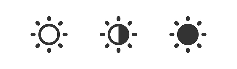 Brightness control icon. Contrast level button. Set isolated vector illustration for app design