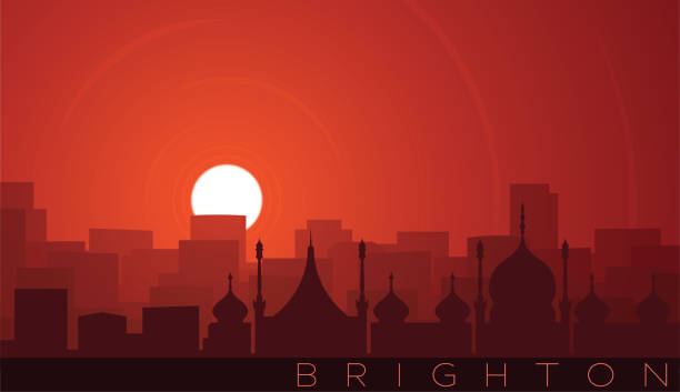 ilustraciones, imágenes clip art, dibujos animados e iconos de stock de brighton low sun skyline scene - brighton