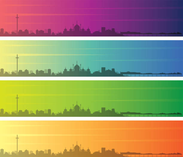 brighton wiele kolorów gradient skyline banner - brighton stock illustrations
