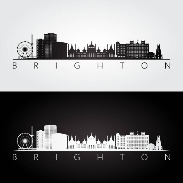Brighton skyline and landmarks silhouette, black and white design, vector illustration. Brighton skyline and landmarks silhouette, black and white design, vector illustration. brighton stock illustrations