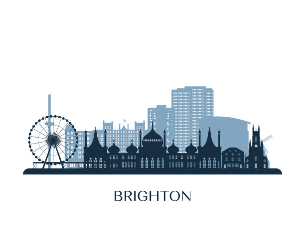 Brighton, UK skyline, monochrome silhouette. Vector illustration. Brighton, UK skyline, monochrome silhouette. Vector illustration. brighton stock illustrations