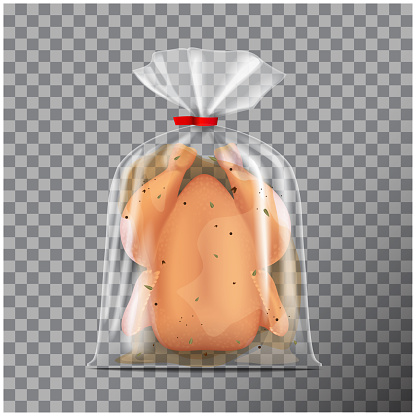 Brined chicken in a polythene bag for barbecue icon. Vector illustration isolated on transparent background for your design vector