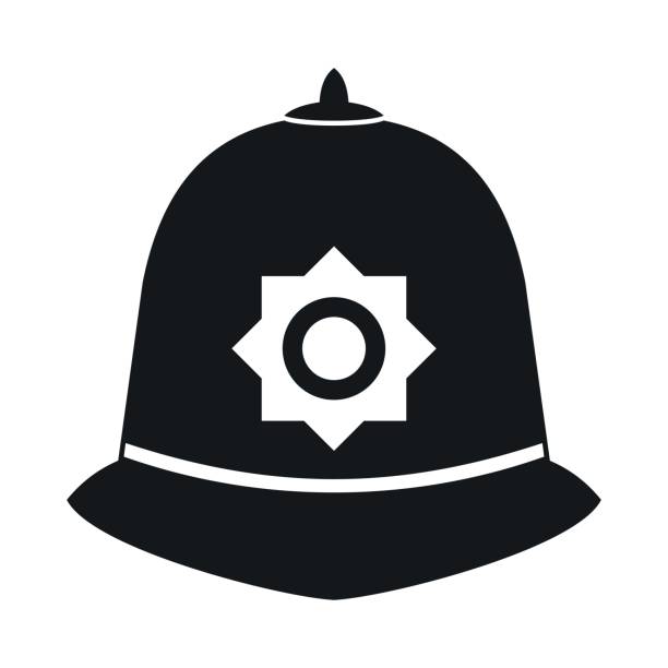 ilustraciones, imágenes clip art, dibujos animados e iconos de stock de icono del casco de policía británico, estilo simple - police