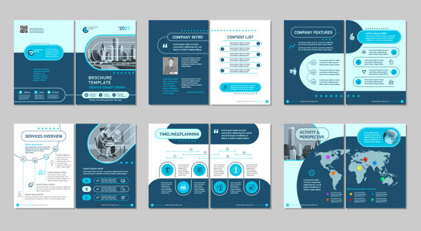 Brochure creative design. Multipurpose template, include cover, back and inside pages. Trendy minimalist flat geometric design. Vertical a4 format. brochure templates stock illustrations