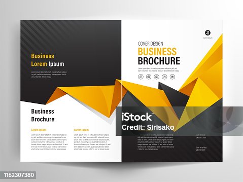 istock Brochure Flyer Template Layout Background Design. booklet, leaflet, corporate business annual report layout with white,  gray and orange polygon background template a4 size - Vector illustration. 1162307380