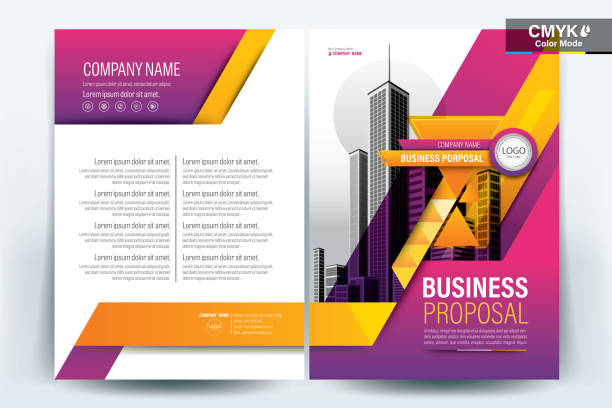Brochure Flyer Template Layout Background Design. booklet, leaflet, corporate business annual report layout with pink, magenta, ultra violet and yellow geometric on a white background template a4 size - Vector illustration. vector art illustration