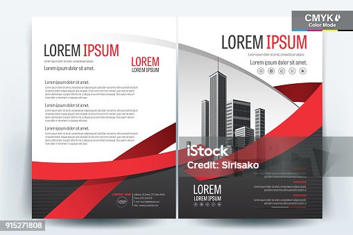 istock Brochure Flyer Template Layout Background Design. booklet, leaflet, corporate business annual report layout with black gray and red ribbon on a white background template a4 size - Vector illustration. 915271808