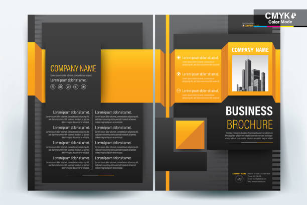 Brochure Flyer Template Layout Background Design. booklet, leaflet, corporate business annual report layout with black gray and yellow geometric background template a4 size - Vector illustration. vector art illustration