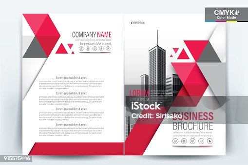 istock Brochure Flyer Template Layout Background Design. booklet, leaflet, corporate business annual report layout with red triangle on a white background template a4 size - Vector illustration. 915575446