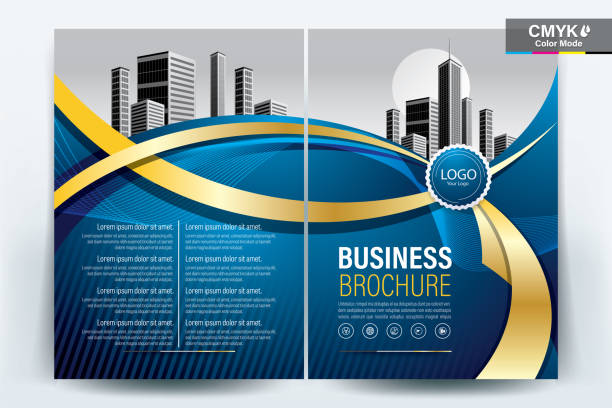 Brochure Flyer Template Layout Background Design. booklet, leaflet, corporate business annual report layout with gold ribbon on a blue background template a4 size - Vector illustration. Brochure Flyer Template Layout Background Design. booklet, leaflet, corporate business annual report layout with gold ribbon on a blue background template a4 size - Vector illustration. award drawings stock illustrations