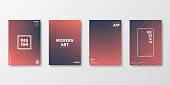 Set of four vertical brochure templates with abstract and geometric backgrounds. Modern and trendy background with color gradients (colors used: Orange, Red, Pink, Gray, Black). Can be used for different designs, such as brochure, cover design, magazine, business annual report, flyer, leaflet, presentations... Template for your design, with space for your text. The layers are named to facilitate your customization. Vector Illustration (EPS10, well layered and grouped). Easy to edit, manipulate, resize or colorize.
