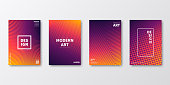 Set of four vertical brochure templates with abstract and geometric backgrounds. Modern and trendy background with color gradients (colors used: Yellow, Orange, Red, Pink, Purple, Black). Can be used for different designs, such as brochure, cover design, magazine, business annual report, flyer, leaflet, presentations... Template for your design, with space for your text. The layers are named to facilitate your customization. Vector Illustration (EPS10, well layered and grouped). Easy to edit, manipulate, resize or colorize.