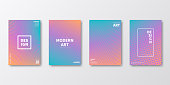 Set of four vertical brochure templates with abstract and geometric backgrounds. Modern and trendy background with color gradients (colors used: Orange, Pink, Purple, Blue, Turquoise, Green). Can be used for different designs, such as brochure, cover design, magazine, business annual report, flyer, leaflet, presentations... Template for your design, with space for your text. The layers are named to facilitate your customization. Vector Illustration (EPS10, well layered and grouped). Easy to edit, manipulate, resize or colorize.