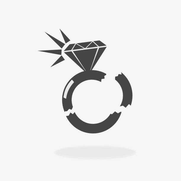 Broken Diamond Engagement Ring Vector Icon Illustration silhouette Divorce separation concept divorce stock illustrations
