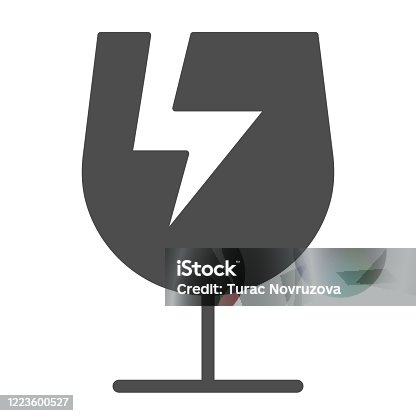 istock Broken glass symbol of fragile cargo solid icon, logistic and delivery symbol, Fragile or breakable material packaging vector sign on white background, handle with care icon glyph. Vector. 1223600527