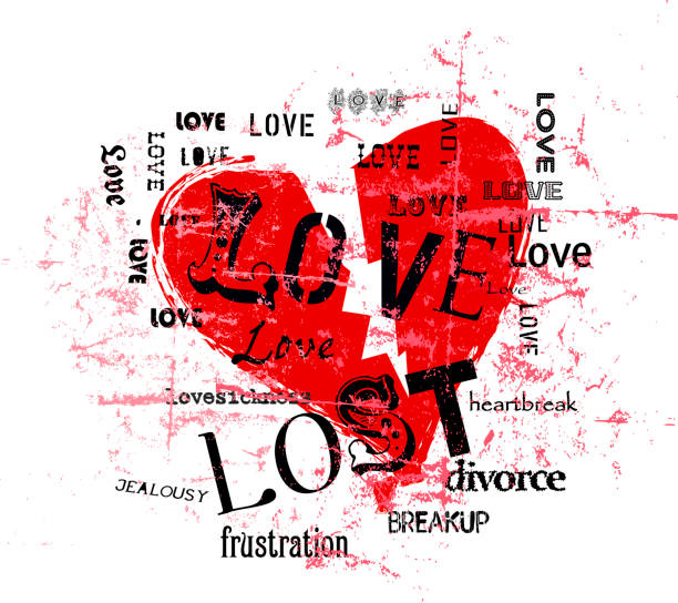 broken heart and lost love illustration, grunge style, vector broken heart and lost love illustration, grunge style, vector divorce silhouettes stock illustrations