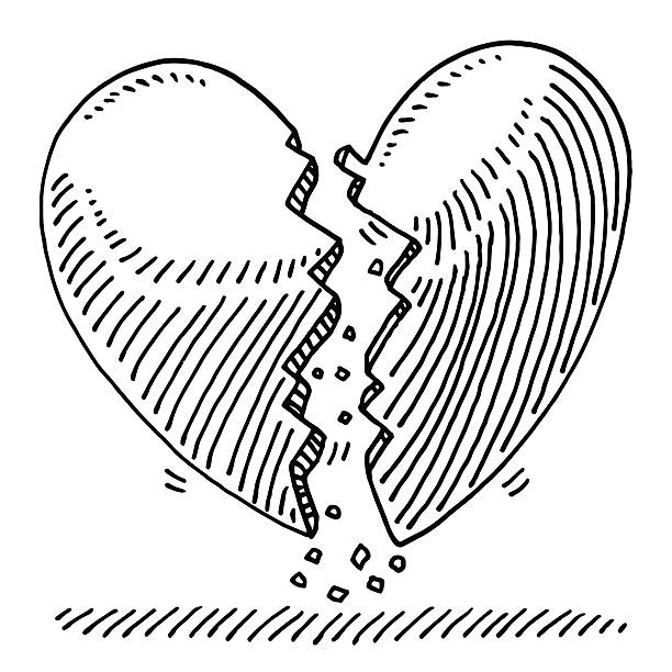 Broken Heart Lovesickness Drawing Hand-drawn vector drawing of a Broken Heart, Lovesickness Concept Image. Black-and-White sketch on a transparent background (.eps-file). Included files are EPS (v10) and Hi-Res JPG. divorce drawings stock illustrations