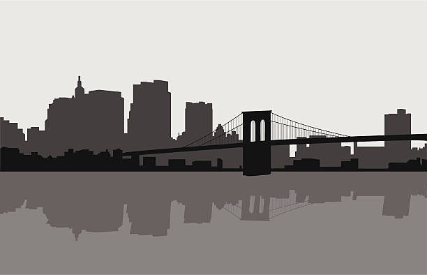 Brooklyn Bridge and New York Skyline vector art illustration