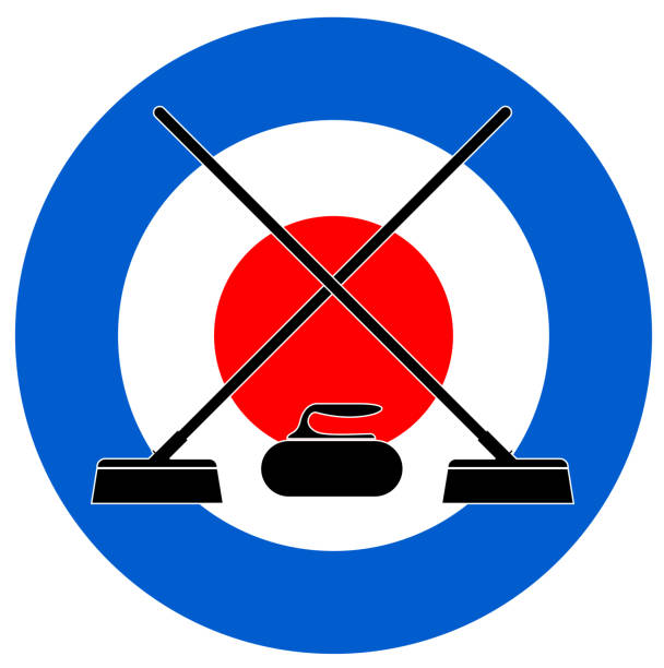 stockillustraties, clipart, cartoons en iconen met bezems en steen voor curling op curling - curling