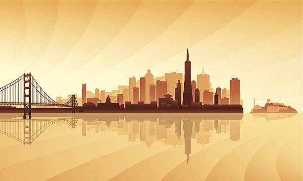 Brown and orange toned silhouette of San Francisco skyline San Francisco city skyline detailed silhouette. Vector illustration san francisco stock illustrations