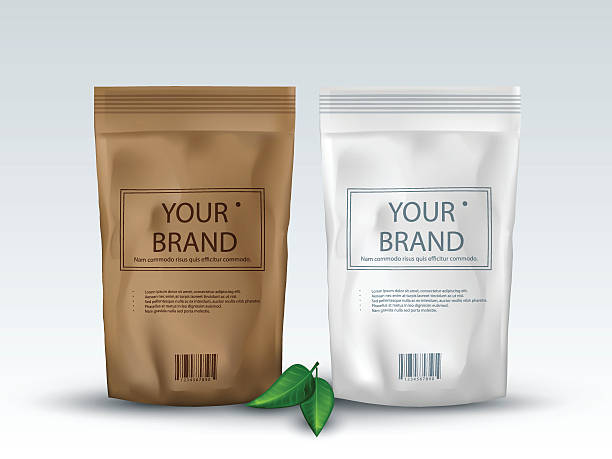Brown and White Blank Foil Food Or Drink ,Bag Packaging vector art illustration