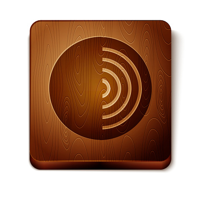 Brown Earth structure icon isolated on white background. Geophysics concept with earth core and section layers earth. Wooden square button. Vector Illustration