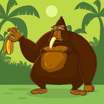 Brown Gorilla Cartoon Character Is Holding A Banana