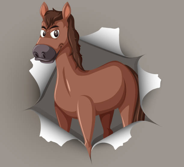 Brown horse coming out of cracked wall Brown horse coming out of cracked wall illustration horse backgrounds stock illustrations