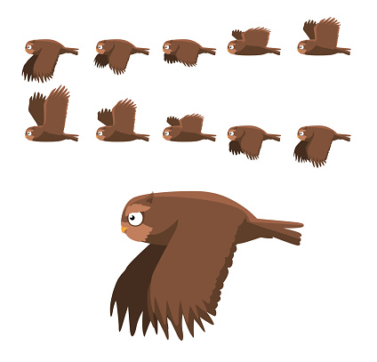 Brown Owl Flying Animation Sequence Cartoon Vector