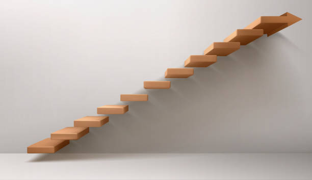 上段の代わりに茶色の階段と矢印の看板 - 階段点のイラスト素材／クリップアート素材／マンガ素材／アイコン素材